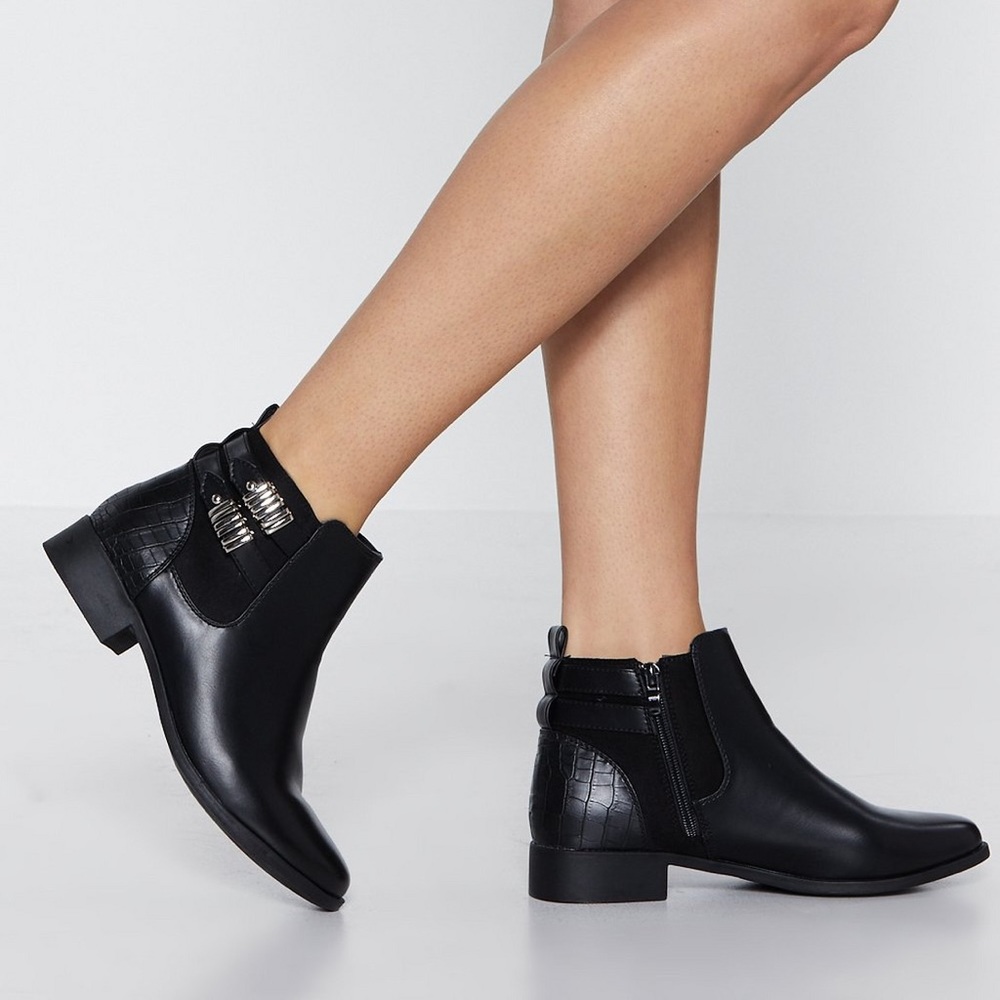 Nasty Gal croc and roll faux leather boots
